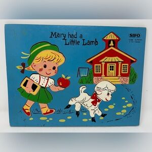 Vintage Mary Had a Little Lamb Wooden Puzzle Board